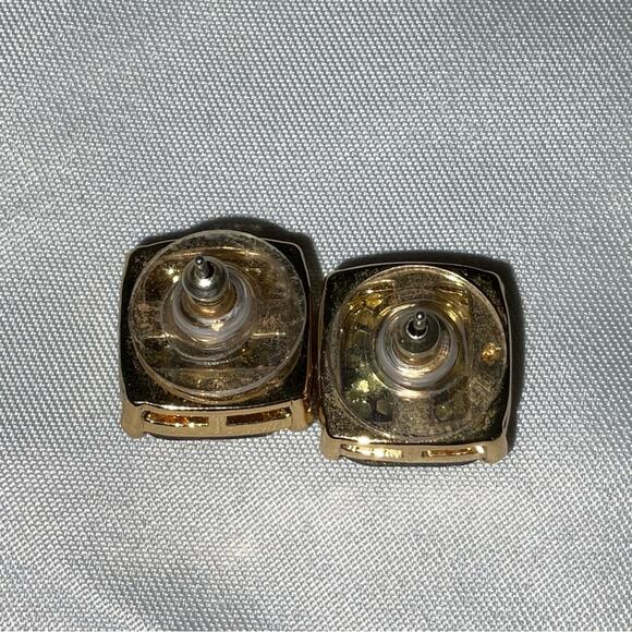 KATE SPADE NEW YORK GOLD GLITTER SQUARE STUD EARRINGS - Picture 4 of 6